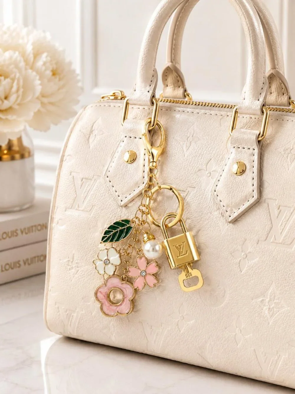 Authentic Louis Vuitton Gold Padlock 🔒 Key Set w/ Unbranded Flower Bag Charm